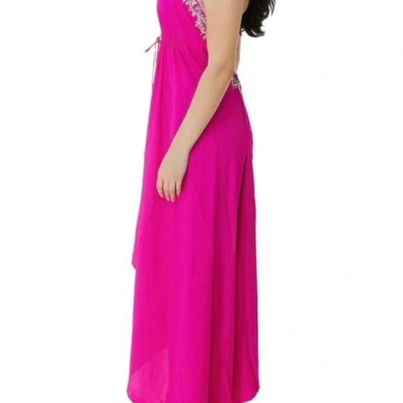 Fuchsia Embellished Halter Cover up Maxi Dress - Picture 3 of 3
